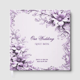 Livro De Visitas Na moda Purple Flowers Guest Book