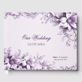 Livro De Visitas Na moda Purple Flowers Guest Book