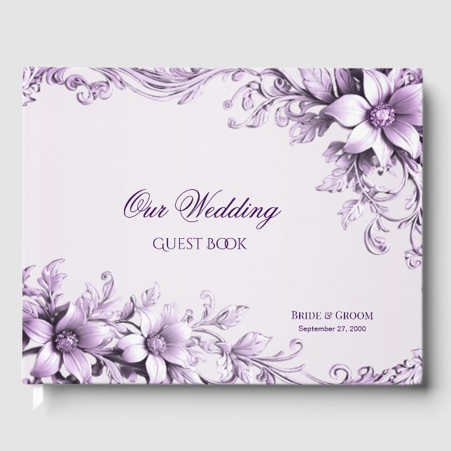 Livro De Visitas Na moda Purple Flowers Guest Book (Frente)
