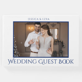 Livro De Visitas Na moda Script branco e azul | Foto