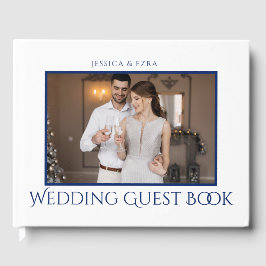 Livro De Visitas Na moda Script branco e azul | Foto