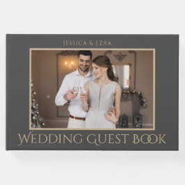 Livro De Visitas Na moda Script Dark Cinza e Dourado | Foto