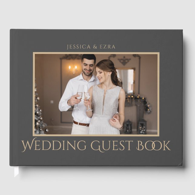 Livro De Visitas Na moda Script Dark Cinza e Dourado | Foto (Frente)