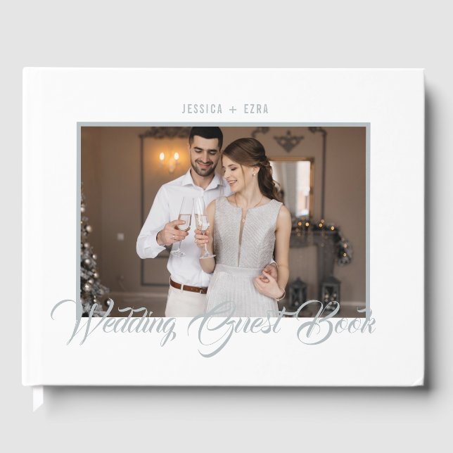 Livro De Visitas Na moda Script Silver e Branco | Foto (Frente)