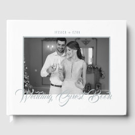 Livro De Visitas Na moda Script Silver White com foto branca preta