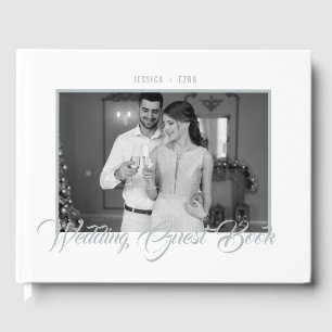 Livro De Visitas Na moda Script Silver White com foto em branco pre
