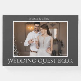 Livro De Visitas Na moda Script White e Cinza | Foto