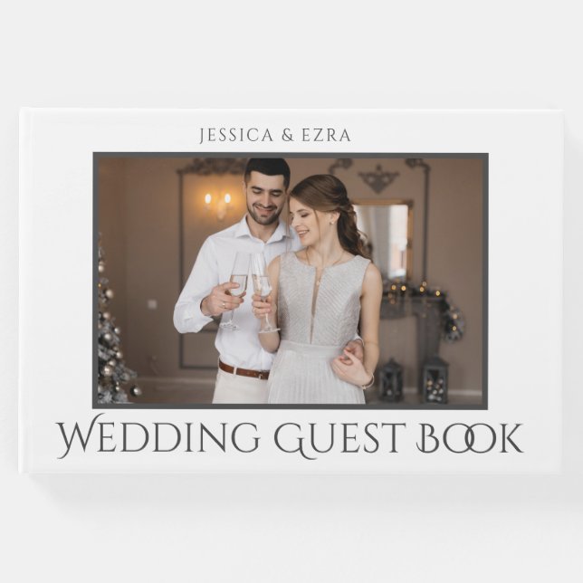 Livro De Visitas Na moda Script White e Cinza | Foto (Frente)