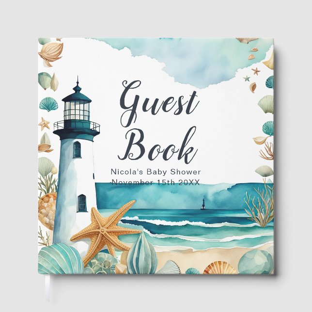 Livro De Visitas Nautical Lighthouse Baby Shower  (Frente)