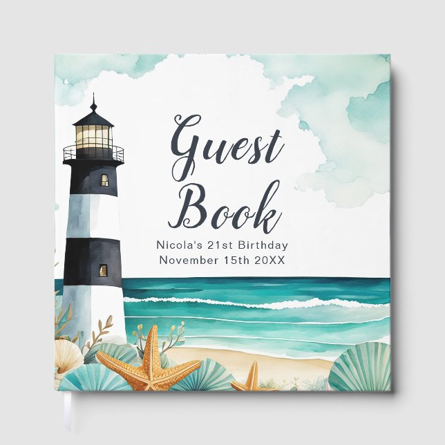 Livro De Visitas Nautical Lighthouse Birthday Party (Frente)