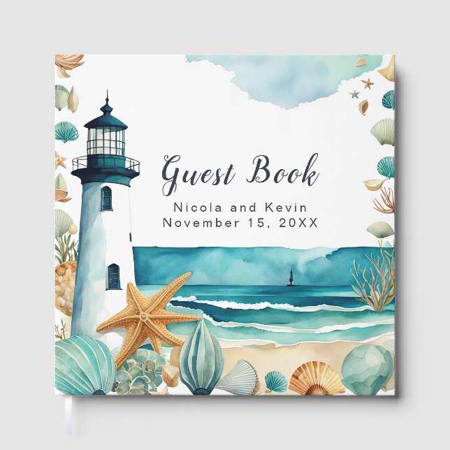 Livro De Visitas Nautical Lighthouse Wedding Guest Book (Frente)