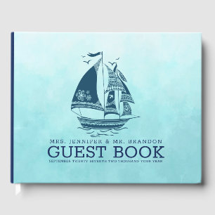 Livro de visitas náutico de barco à vela com vento