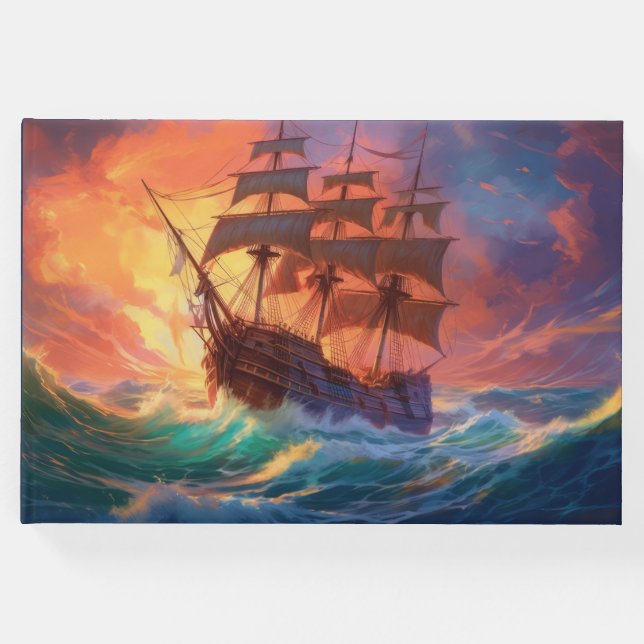 Livro De Visitas Navio De Velas Em Um Mar Tempestade (Frente)