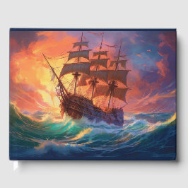 Livro De Visitas Navio De Velas Em Um Mar Tempestade