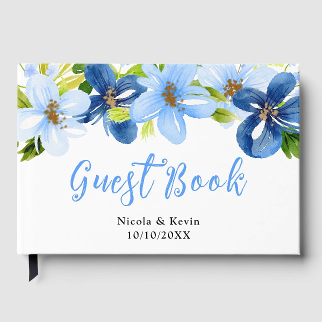 Livro De Visitas Navy and Baby Blue Floral Wedding (Frente)