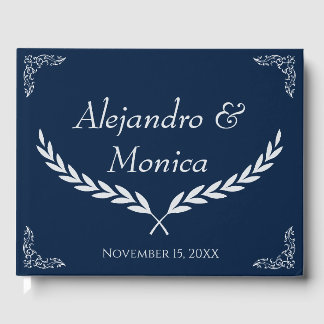 Livro De Visitas Navy Blue and White Elegant Corner Wedding Guest