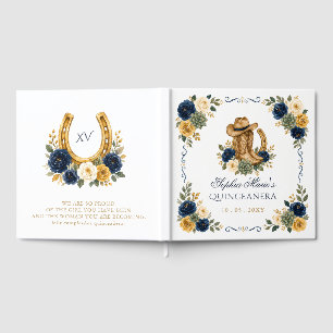 Livro De Visitas Navy Dourado Cavalo Ocidental Floral Charra Quince