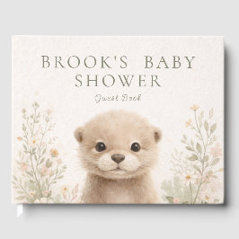 Livro De Visitas Neutral Watercolor Woodland Otter Baby Shower