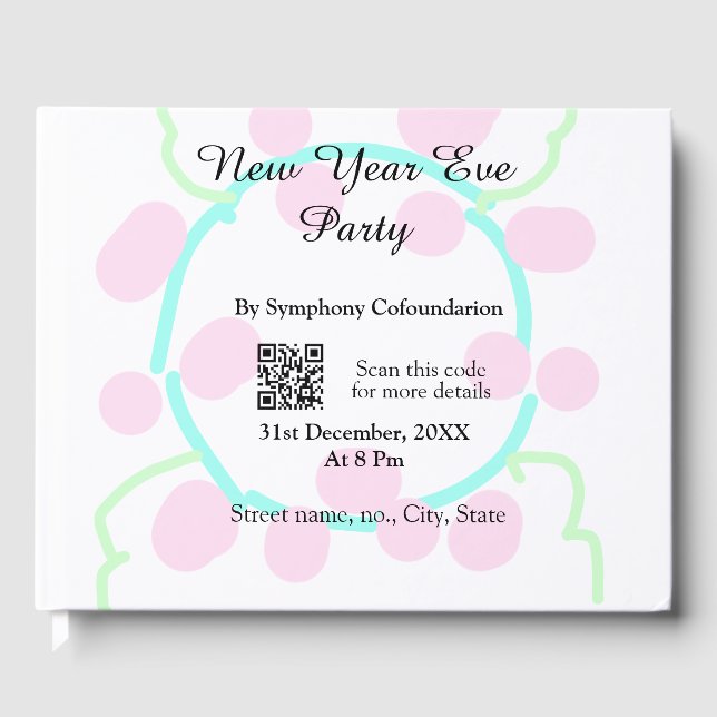 Livro De Visitas New year eve party scan QR RSVP name pink blue  (Frente)