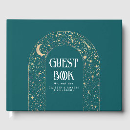 Livro De Visitas Night Sky Stars Celestial Teal Weding