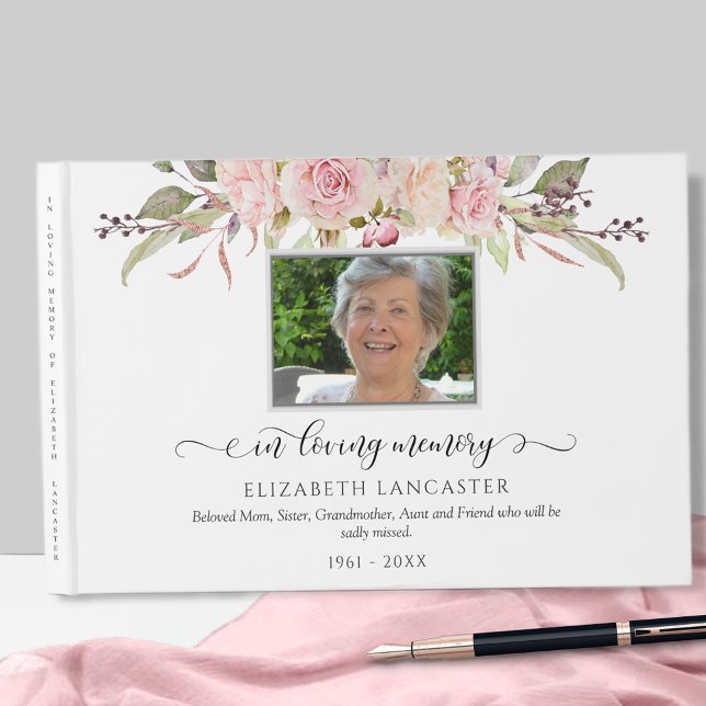 Livro De Visitas No Loving Memory Blush Floral, Foto Funeral (Criador carregado)