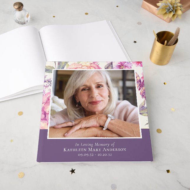 Livro De Visitas No Loving Memory Floral Funeral 12x12 (Frente aberta)