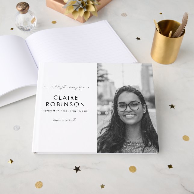 Livro De Visitas No Loving Memory Photo Heart Script Funeral Classy (Frente aberta)