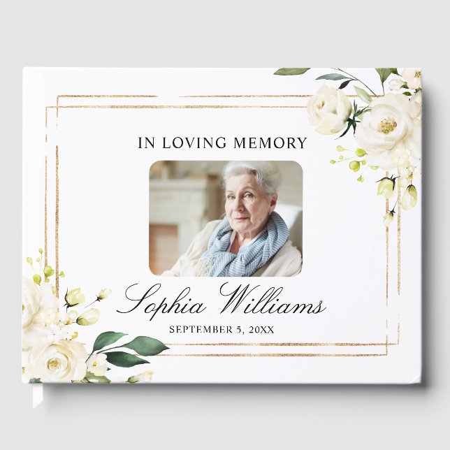 Livro De Visitas No Loving Memory White Flowers Funeral Guest Book (Frente)