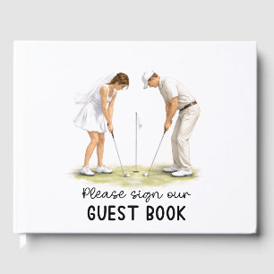 Livro De Visitas Noiva e Noivo de Casamento de Golfe jogando golfe