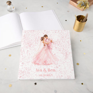 Livro De Visitas Noiva & Noivo Dançando Casamento Rosa