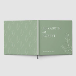 Livro De Visitas Noiva Sage Verde Botânico Minimalista Elegante