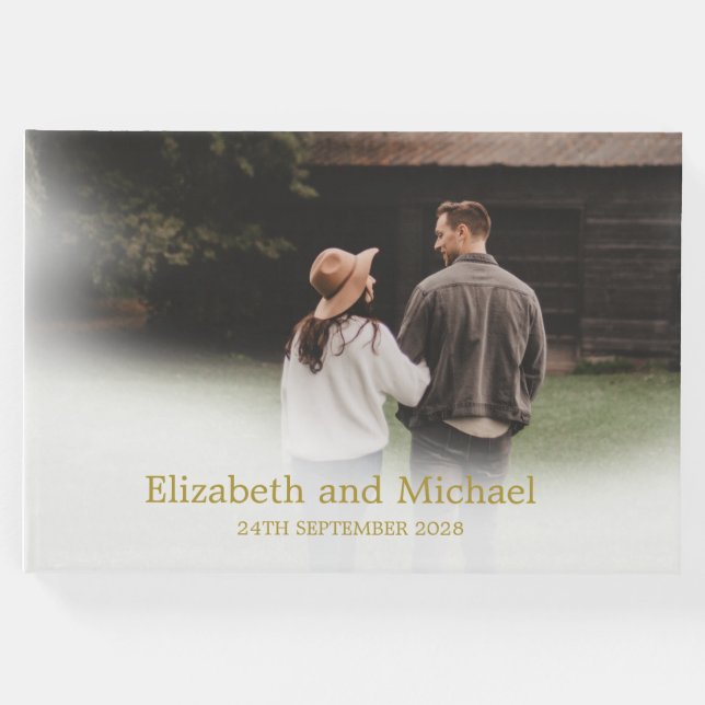 Livro De Visitas Noivado Fotografia Dourada do Elegante (Frente)