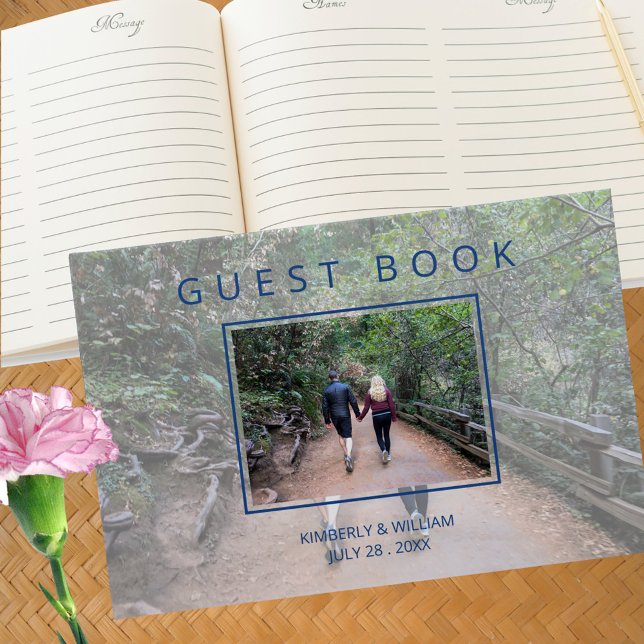 Livro De Visitas Noivado Marselha Bleu Foto Chic Wedding (Marseille Bleu Modern Wedding Guest Book Personalized With Your Photo)