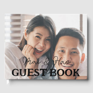 Livro De Visitas Nome da Foto de Casamento de Newlyweds Elegante