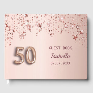 Livro De Visitas nome das estrelas douradas rosa 50.o aniversário