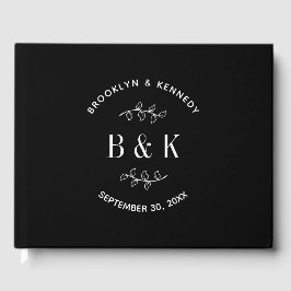 Livro De Visitas Nome de casal monograma botânico floral preto e br
