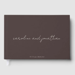 Livro De Visitas Nome de Casamento Personalizado Marfim Marrom Eleg