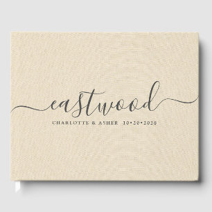 Livro De Visitas Nome do casal Monograma Cream Faux Linen