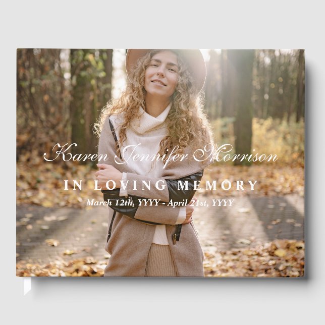 Livro De Visitas Nome Elegante Em Script E Foto Em Memória Adorável (Frente)