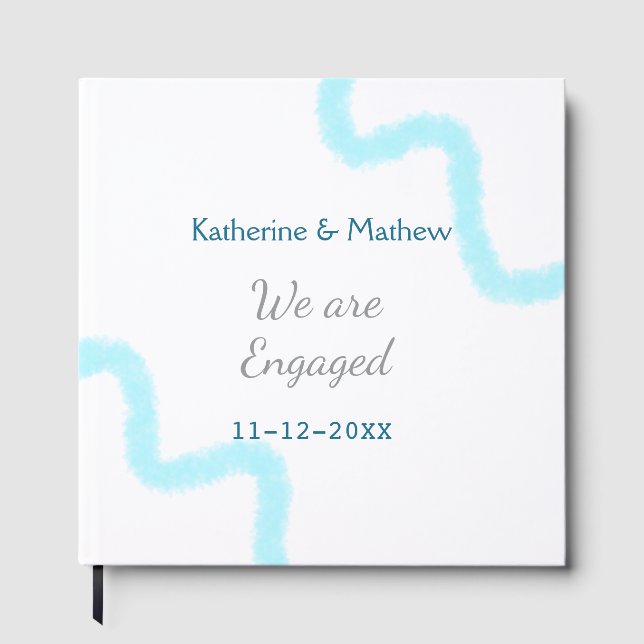 Livro De Visitas Nós estamos engajados azul cinza aquarela espiral  (Frente)