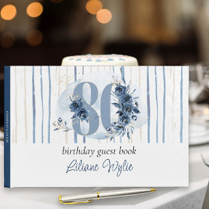 Livro De Visitas Número Floral de Aniversário de 80 anos Azul Coste