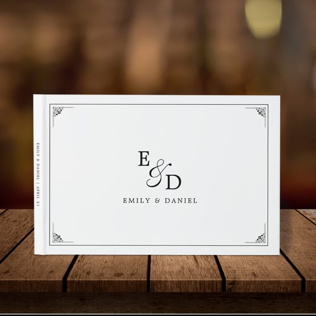 Livro De Visitas O Casamento Branco e Negro Elegante Formal (Criador carregado)