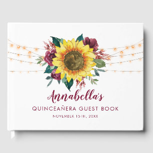 Livro De Visitas O girassol de Quinceanera ilumina o aniversário