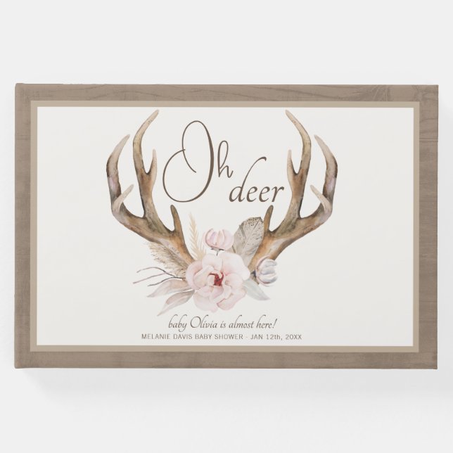 Livro De Visitas Oh Deer Woodland Chá de fraldas Guest Book - Boho  (Frente)