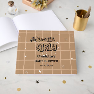 Livro De Visitas Olá, Charming Fofa Menina Bebê Xadrez Marrom Chá d