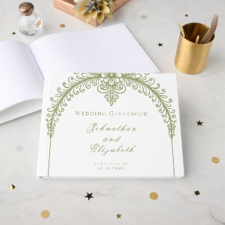 Livro De Visitas Olive Green French Flourish Arch Wedding