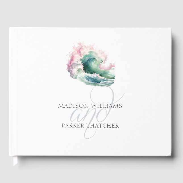 Livro De Visitas Onda Simples Elegante De Casamento De Praia (Frente)