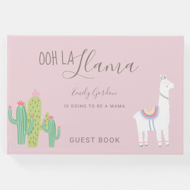 Livro De Visitas Ooh Chá de fraldas La Llama Sucultivos Rosa-Bonito (Frente)
