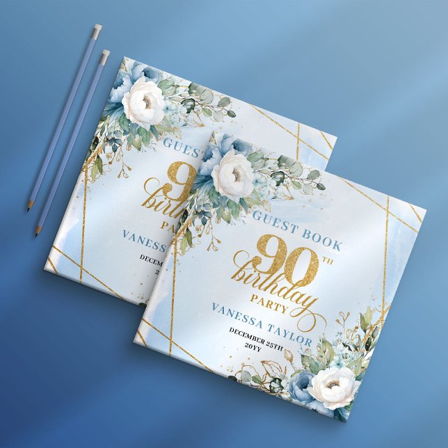 Livro De Visitas Opulent Pastel Blue Gold 90th Birthday Sign In (Opulent Pastel Blue Gold 90th Birthday Sign In)