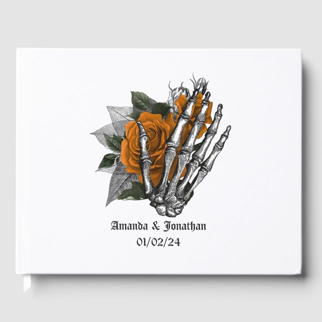 Livro De Visitas Orange Floral Gothic Wedding (Frente)